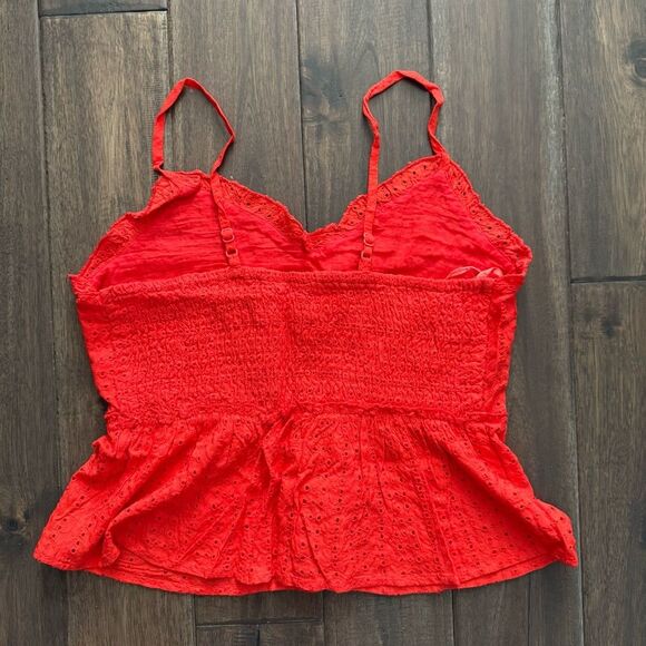 Sim & Sam Red Eyelet Babydoll Top Jr. M - Picture 3 of 3